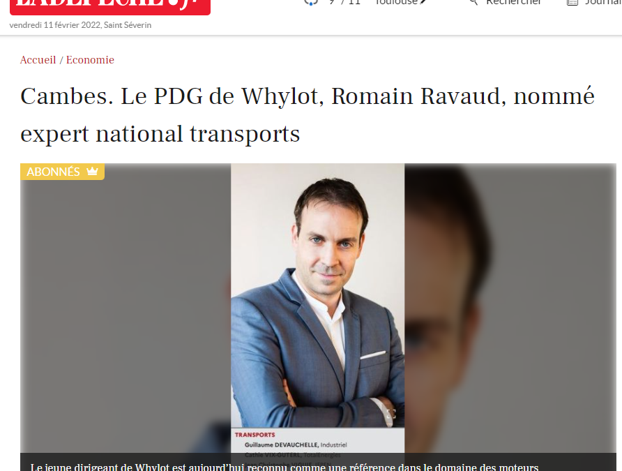 Romain Ravaud, PDG de Whylot, nommé expert national transports